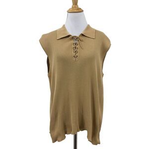Vintage Lauren Ralph Lauren Polo Tank Womens XL Extra Large Ribbed Lace Up Neck